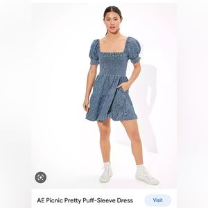 American Eagle Picnic Pretty Puff-Sleeve Dress